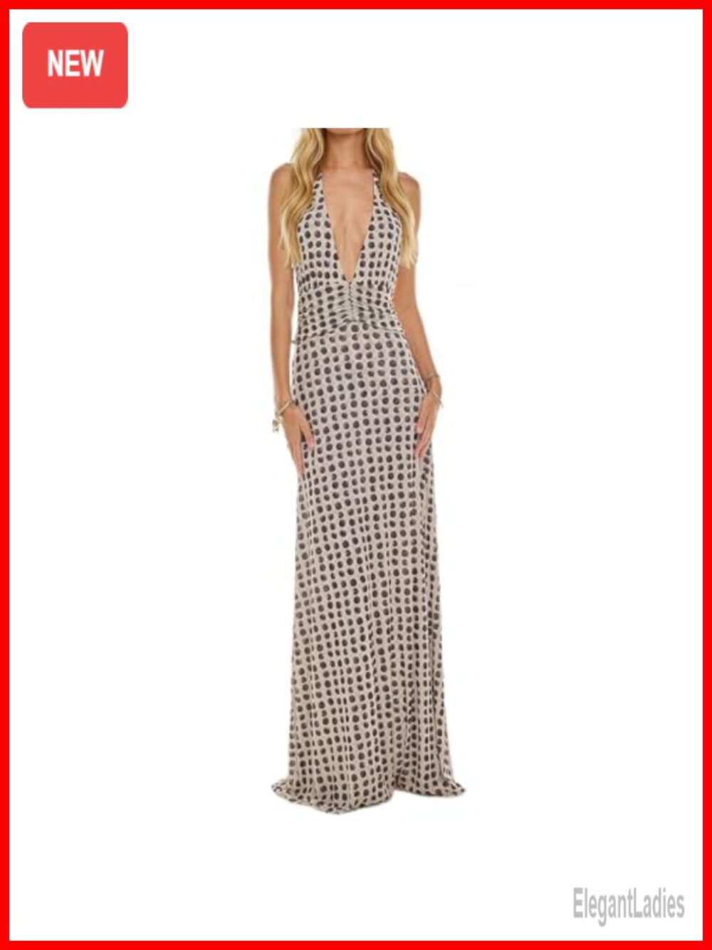 Womens Halter Floral Maxi Dress Deep V Neck Backless Cocktail Long Dress